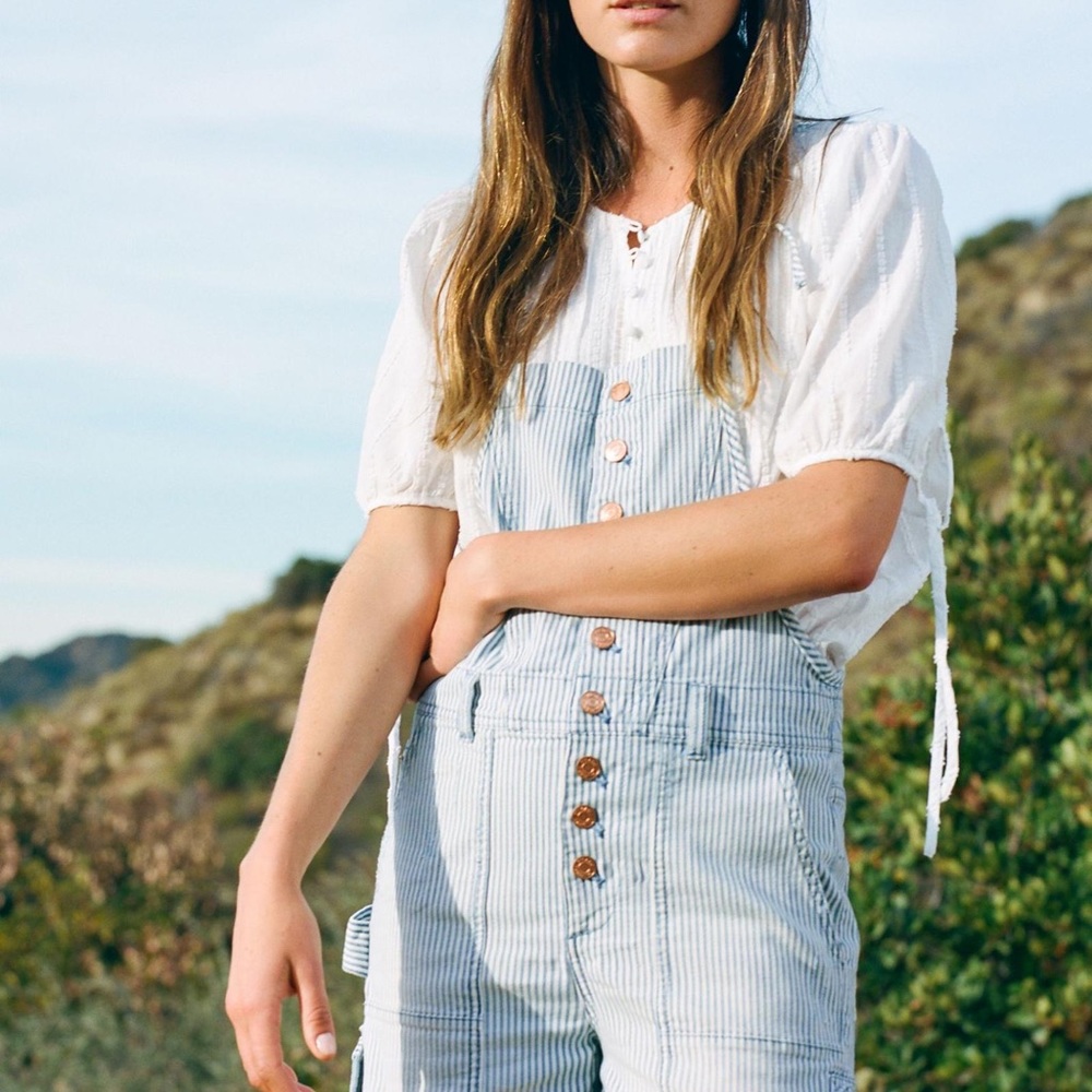 Anthropologie Pilcro Railroad Stripe Short Overalls